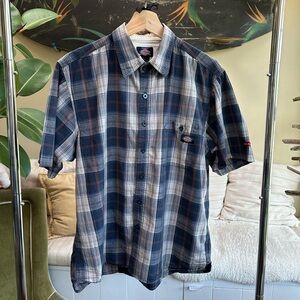 Dickies Men's Blue Plaid Button Down Shirt